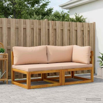 vidaXL Hoekbank met kussens 100 % polyester Massief Acacia, Verzenden, Nieuw, 2 zitplaatsen