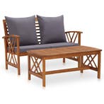 vidaXL 2-delige Loungeset met kussens massief acaciahout, 2 zitplaatsen, Verzenden, Nieuw, Loungeset