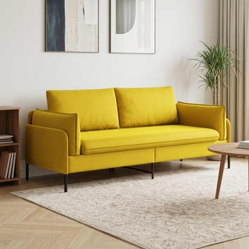 vidaXL 3-Zits Bank 3-zits Geel 222 x 81 x 89 cm fluweel, Huis en Inrichting, Verzenden, Stof, 200 tot 250 cm, Driepersoons
