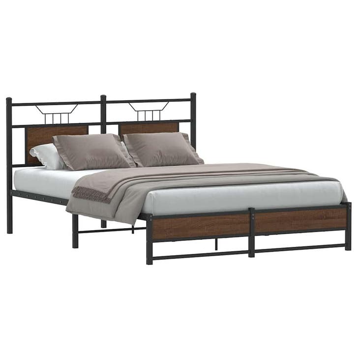 vidaXL Bedframe zonder matras bewerkt hout bruin eikenkleur, Huis en Inrichting, Slaapkamer | Bedden, 140 cm, 200 cm, Bruin, Tweepersoons
