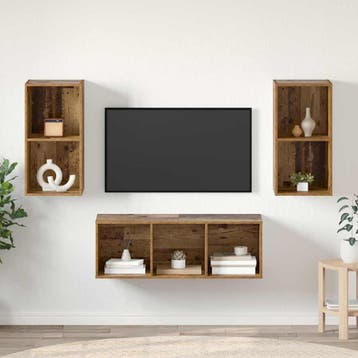 vidaXL Tv-meubelset 3 st Oud Hout Bewerkt hout, Minder dan 50 cm, Verzenden, 100 tot 150 cm, Nieuw