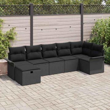 vidaXL Tuinbankenset 7 st Zwart poly rattan, Verzenden, Nieuw, Rotan, 7 zitplaatsen