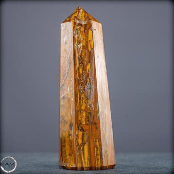 Natuurlijke tijgeroog-obelisk met goudbruin zijde-structuur-