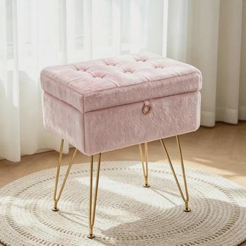 Luxe Fauteuil Poef met Opbergruimte & Pluche Zitting - Goudk, Verzenden, Nieuw
