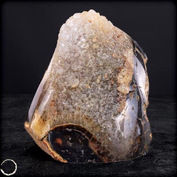Fascinerende amberkleurige agaatdruse met chalcedoon
