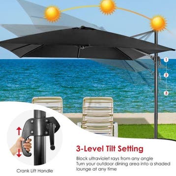 2dekans | Coast Zweefparasol Zwart – 300 x 300 cm – 360°, Ophalen of Verzenden, Zo goed als nieuw