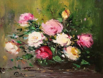 Rafael Aracil Ruescas (1930-2022) - Bodegón de rosas, Antiek en Kunst