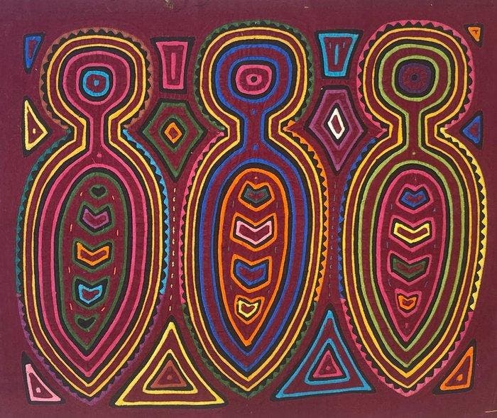 Borduren - Vishaakjes - Kuna - Mola - Panama (Zonder, Antiek en Kunst, Kunst | Niet-Westerse kunst