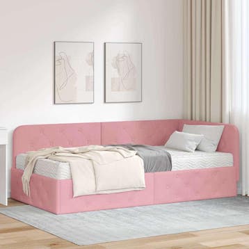 vidaXL Hoekbedframe Roze 100 x 200 cm Fluweel, Verzenden, Nieuw, Eenpersoons, Stof