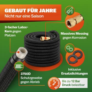 Tuinslang Flexibel 15m Latex Kern Massief Messing Groen, Verzenden, Nieuw