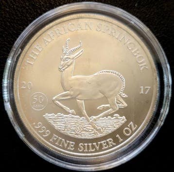 Gabon Springbok 1 oz 2017, Postzegels en Munten, Verzenden, Overige landen, Losse munt, Zilver