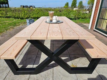 Douglas PICKNICKSET Tafel Tuintafel douglas Balken Hout, Stoel, Verzenden, 6 zitplaatsen, Nieuw