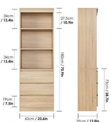 Hoge Boekenkast met 3 Laden en 3 Planken, Verzenden, Nieuw