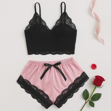 Dames Pyjamaset Satijn met Kant - Sexy Cami Top en Shorts Na, Verzenden