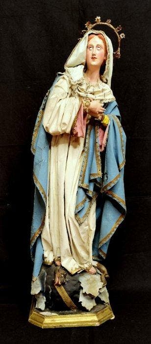 Beeld, Immacolata Concezione - 73 cm - Papier-maché, Textiel, Antiek en Kunst