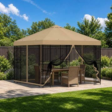 vidaXL Tuin Gazebo met Zijwanden 3 x 3 m Beige Polyester en, Verzenden, Nieuw