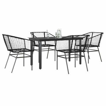 vidaXL 5-delige Tuinset poly rattan glas zwart, 4 zitplaatsen, Nieuw, Tuinset, Verzenden