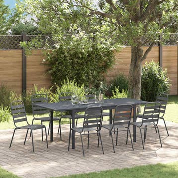 vidaXL Tuin eettafelset 9 st Antraciet Poedercoating staal, Verzenden, Nieuw, Meer dan 8 zitplaatsen
