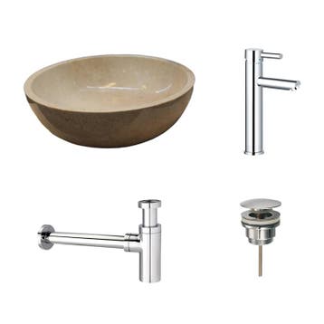 Sani Royal Natuurstenen Waskomset Beige Marmer, Nieuw