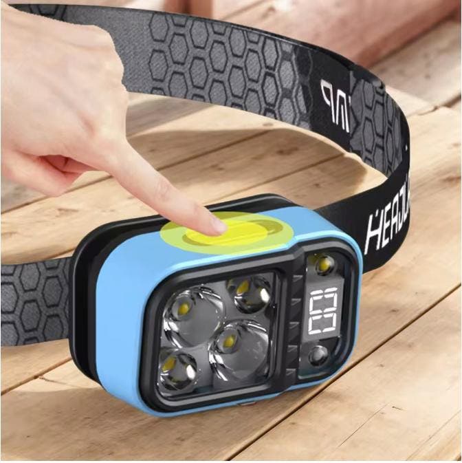 LED Hoofdlamp Oplaadbaar USB-C Sensor Batterij Display, Caravans en Kamperen, Zaklampen, Nieuw, Verzenden