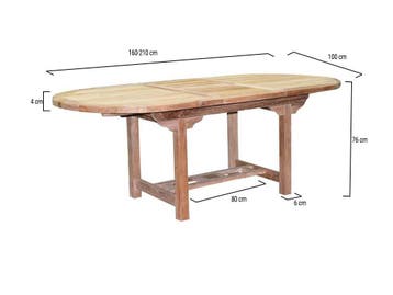 Ovaal uitschuifbare dining tuintafel 160-210x100xH76 cm, Tuin en Terras, Tuintafels, Ophalen of Verzenden, Nieuw, Teakhout