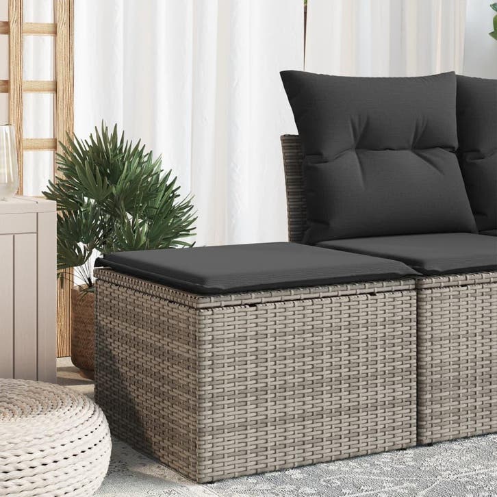 vidaXL Tuinkruk met kussen 55x55x37 cm poly rattan grijs, Tuin en Terras, Tuinsets en Loungesets, Nieuw, Rotan, Verzenden
