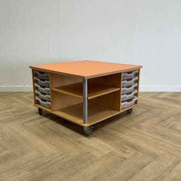 Klassehout verrijdbare schoolkast + 10 lades (hxbxd), Huis en Inrichting, Ophalen of Verzenden, Gebruikt
