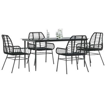 vidaXL 5-delige Tuinset poly rattan glas zwart, Verzenden, Nieuw, 4 zitplaatsen, Tuinset