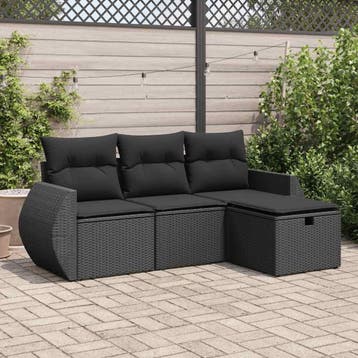 vidaXL 4-delige Loungeset met kussens poly rattan zwart, Verzenden, Nieuw, Loungeset