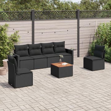 vidaXL 7-delige Loungeset met kussens poly rattan zwart, Verzenden, Nieuw, Loungeset