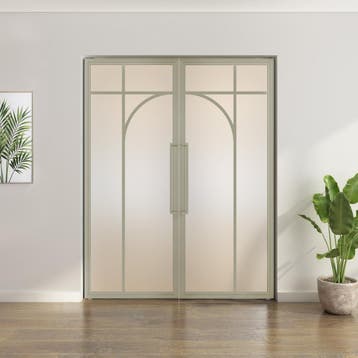 Dubbele stalen taatsdeur Kiezelgrijs 5 Vlaks rond Matglas, Minder dan 80 cm, Overige typen, Nieuw, Metaal