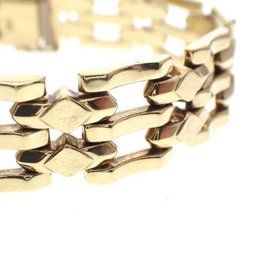 8 karaat brede tankschakel armband (Schakelarmband), Ophalen of Verzenden, Gebruikt, Geel, Goud