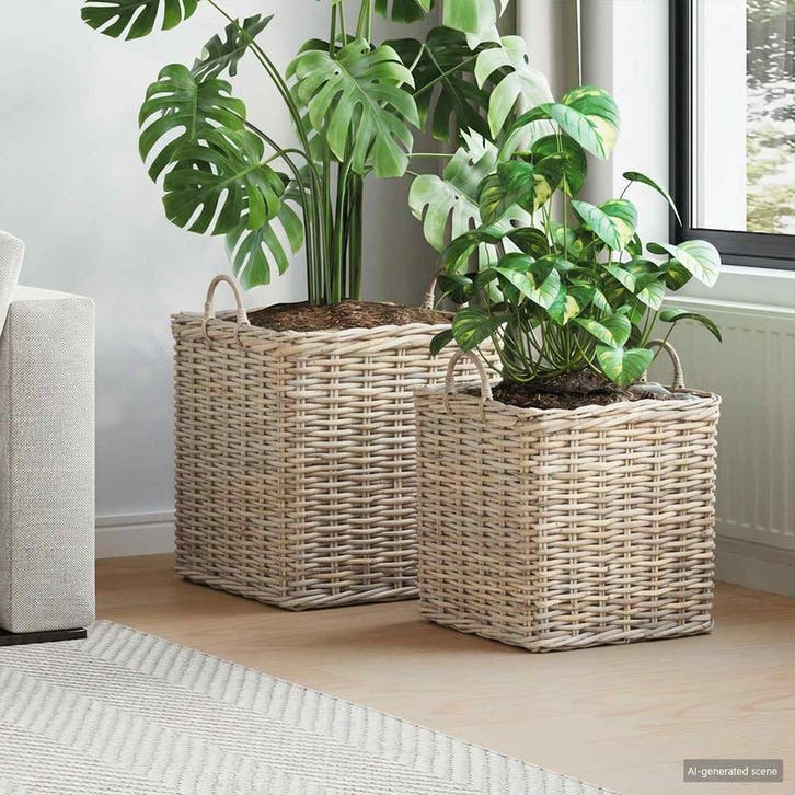 vidaXL Plantenmand met opslag GENDT 2 st Natuurlijk grijs, Huis en Inrichting, Woonaccessoires | Schalen en Manden, Nieuw, Verzenden