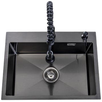 Spoelbak + keukenkraan | Gootsteen | 59x44cm | RVS | Zwart, Huis en Inrichting, Keuken | Keukenelementen, Verzenden, Nieuw