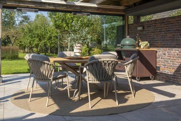 Manitoba  Prado dining tuinset 130 cm rond 5 delig zand, Tuin en Terras, Ophalen of Verzenden, Nieuw