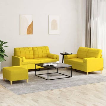 vidaXL 3-delige Loungeset met kussens stof lichtgeel, Huis en Inrichting, Banken | Bankstellen, Verzenden, 150 tot 200 cm, Nieuw