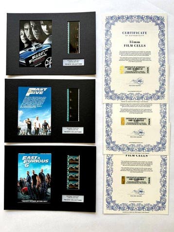Fast & Furious – Rare Set of 3 Mounted 35mm Film Cells –, Verzamelen, Nieuw