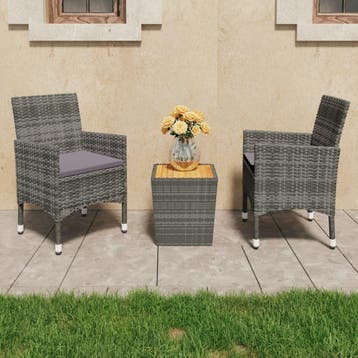 vidaXL 3-delige Bistroset poly rattan en acaciahout grijs, Verzenden, Nieuw