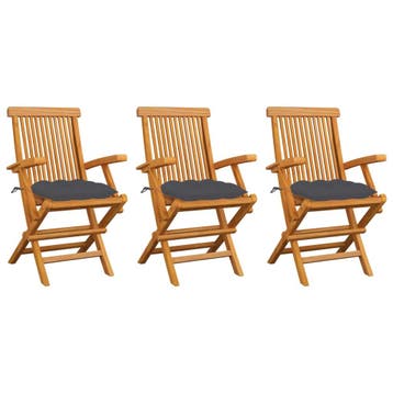 vidaXL Klapstoelen met antracietkleurige kussens, 3 stuks,, Verzenden, Nieuw, Teakhout