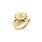 Gouden heren pinkring met harten gravering, Gebruikt, Overige kleuren, Heer, Ophalen of Verzenden