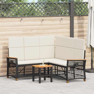 vidaXL Tuin ligbankset 5-Aantal zitplaatsen Zwart en Cream, Tuin en Terras, Verzenden, Nieuw, Rotan