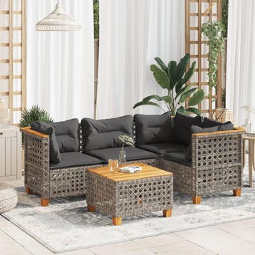 vidaXL 5-delige Loungeset met kussens poly rattan grijs, Verzenden, Nieuw, Loungeset