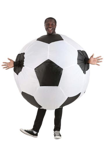 KIMU® Opblaas Kostuum Voetbal Opblaasbaar Pak Voetbalpak Mas, Carnaval, Nieuw, Overige maten, Ophalen of Verzenden