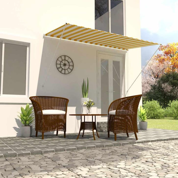 vidaXL Luifel uittrekbaar 250x150 cm geel en wit, Tuin en Terras, Zonneschermen, Nieuw, Verzenden