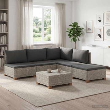 vidaXL 6 st Rieten Loungeset met Kussens GENDT Natuurlijk, 6 zitplaatsen, Nieuw, Loungeset, Verzenden