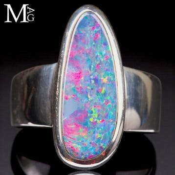 Ring met hoogwaardig Australische opaal-dublet - Hoogte: