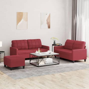 vidaXL 3-delige Loungeset met kussens kunstleer wijnrood, Verzenden, Nieuw, Leer, Minder dan 150 cm