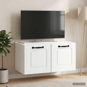vidaXL Wandbeugel TV-kast Wit 59,5 x 31 x 30 cm Bewerkt hout, Huis en Inrichting, Kasten | Televisiemeubels, Minder dan 50 cm