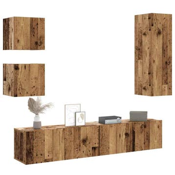 vidaXL 5-delig Tv-meubelset wandmontage bewerkt hout oud, Verzenden, Nieuw, Overige houtsoorten