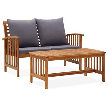 vidaXL 2-delige Loungeset met kussens massief acaciahout, 2 zitplaatsen, Verzenden, Nieuw, Loungeset